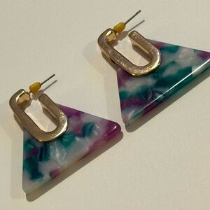 Gold and Multicolor Triangle Earrings